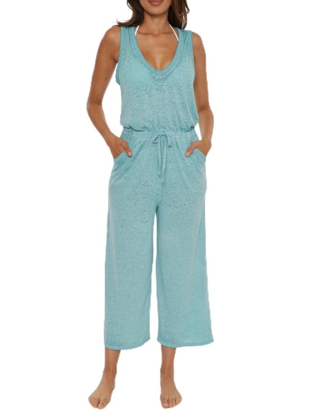 NEW Becca Beach Date V-Neck Jumpsuit Beachwear Swim Coverup 4651471 Mineral MNR